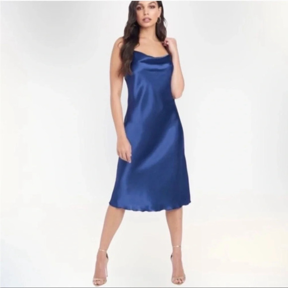 bebe Dresses & Skirts - Bebe Satin Cowl Neck Midi Slip Dress royal blue size S